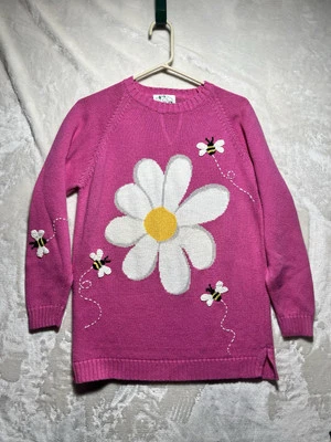 Vintage Quacker Factory Womens S Pink Floral Embroidered Bees Sweater Pullover - Image 1 of 4