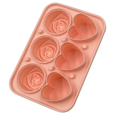 Silicone Ice Cube Tray for Fancy Drinks Heart and Rose Shaped Pink Color NEW - Image 1 of 4