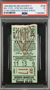 1949 Red Sox PSA Ticket Ted Williams Hit 84 Consecutive GM On Base Record 9/17⚾️ - Picture 1 of 6