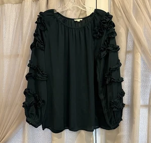 Oddy Dark Green Ruffle Sleeve Blouse Top Size Medium - Picture 1 of 4