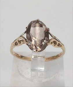Vintage 9 kt Gelbgold Trachtenring klassisch Ovalschliff Rauchquarz gepunzt 1979 - Bild 1 von 13