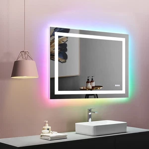 Specchio bagno 40x32 led parete vanità specchio RGB retroilluminato luce anteriore antiappannamento - Foto 1 di 12