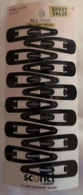 NUEVO SCUNCI CLIPS A PRESIÓN PASADORES DE PELO 12 CT TODO EL CABELLO TODO EL DÍA NEGRO  Foto 1 de 3