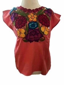 Mexican embroidered  Blouse Pink Top - Picture 1 of 10