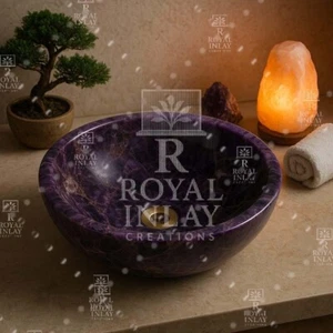 18" Handgefertigtes Amethyst Kristall Stein Waschbecken - Luxus Strukturiert Rund Waschbecken - Bild 1 von 8