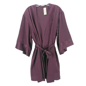 NWT THIRD LOVE Satin Robe Pinot Purple Belted Kimono Style Sleeves MEDIUM - Picture 1 of 7