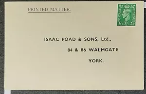 (GB-8095) GB 1948 British "Printed Matter" Briefumschlag mit King George VI 1 1/2d - Bild 1 von 2