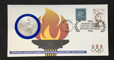 1996-D Olympic High Jump BU Comm Silver $1~Official Olympic First Day Cover - Image 1 of 4