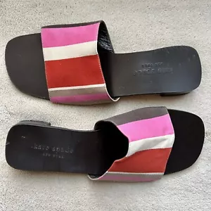 Kate Spade Pink Red White Brown Striped Fabric Slide Flat Sandals Women’s 7 B - Picture 1 of 16