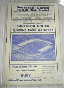 Southend United v Queen's Park Rangers 29/8/1959 Division 3 Football Programme - Picture 1 of 1