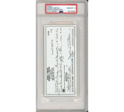 Johnny Unitas Signed Mint 10 Graded Encapsulated Check - #6744 - Image 1 of 3
