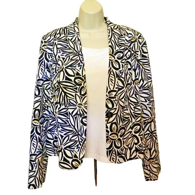 Chaqueta Floral Jones Wear 12 Negra Blanca Elastizada Manga Larga Un Botón Forrada Foto 1 de 4