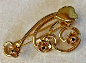 LARGE VINTAGE MONET GOLDTONE HEART FLOWER PIN BROOCH DRESS HAIR - Picture 1 of 4