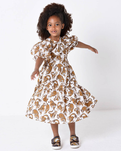 Vestito KENZO KIDS bambina avorio marrone rosa pop tigre taglia 18M