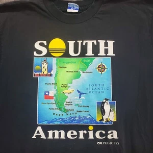 Vtg South America Princess Cruise Shirt Argentina Brazil Black Cotton Size M / L - Picture 1 of 8