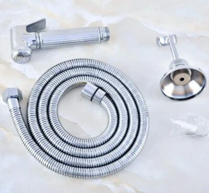 Chrome Brass Bathroom Bidet Spray Handheld Shower Head+1.5m Hose+Wall Bracket - Picture 1 of 7