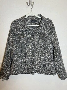 d Jeans Women’s Denim Jean Jacket Tan & Black Leopard Size 2X - Picture 1 of 9