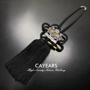 2Pcs JDM Cayears Produce Chrome JP Badge Black Fusa Kiku Knot Rearview Ornament - Picture 1 of 12