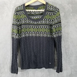 Tommy Hilfiger Pullover Damen groß grau grün weiß Zopfmuster - Bild 1 von 11