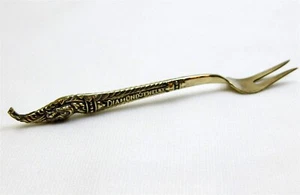 Vtg 1960s Diamond Jewelry Brass Thai Snake Serpent Flatware Cocktail Fork - Picture 1 of 7