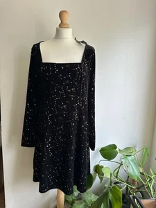 Allegra K Womens Velvet Square Nexk Long Sleeve Vintage Mini Star Dress Black XL - Picture 1 of 9
