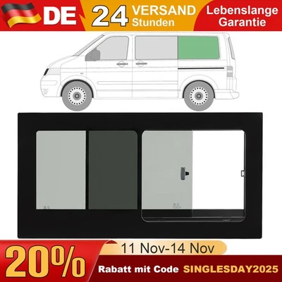 Schiebefenster links für VW T5 T6 Seitenfenster Getönt Sicherheitsglas Schwarz - Bild 1 von 4