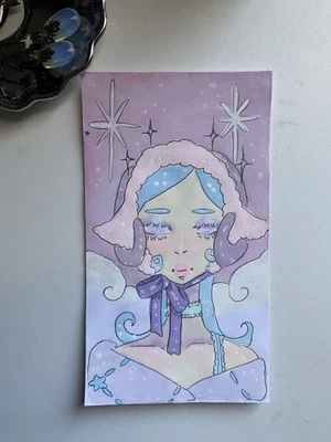 Celestial 粉彩羊帽女孩涂鸦 3x6 信封 — 第 1/4 张图片