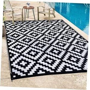 Outdoor Camping Rug - Waterproof, Fade 9 ft x 12 ft Azfd - Black - Foldable - Picture 1 of 7