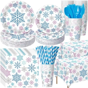 452 Pcs Winter Decoration Wonderland Snowflake Party Supplies, Blue Pink Silv... - Picture 1 of 6