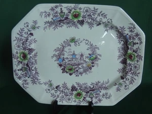 Antique Wedgwood TYROL Green Clobbered Purple Transferware 15 3/4" Platter - Picture 1 of 9