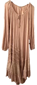Free People Beige Bohemian Guazy Lace Flare Body Maxi Dress Small Oversized Boho - Picture 1 of 6