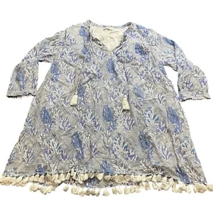 Roller Rabbit Ugyen Blätter Serafina Tunika anthropologie blau Damengröße Large - Bild 1 von 8