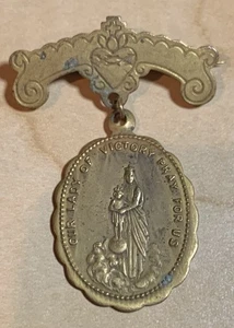 Antique Brass Our Lady Of Victory Pray For Us Brooch Pin Catholic Religious  - Picture 1 of 3