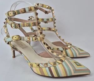 Valentino Garavani Women's Native Couture 1975 Rockstud Stripe Pump Heel Size 39 - Picture 1 of 6