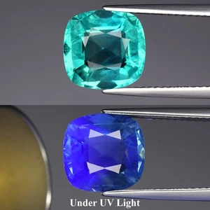 π4.81ct Cushion Natural Bluish Green Fluorite - Color Change Under UV Light Gem - Picture 1 of 6