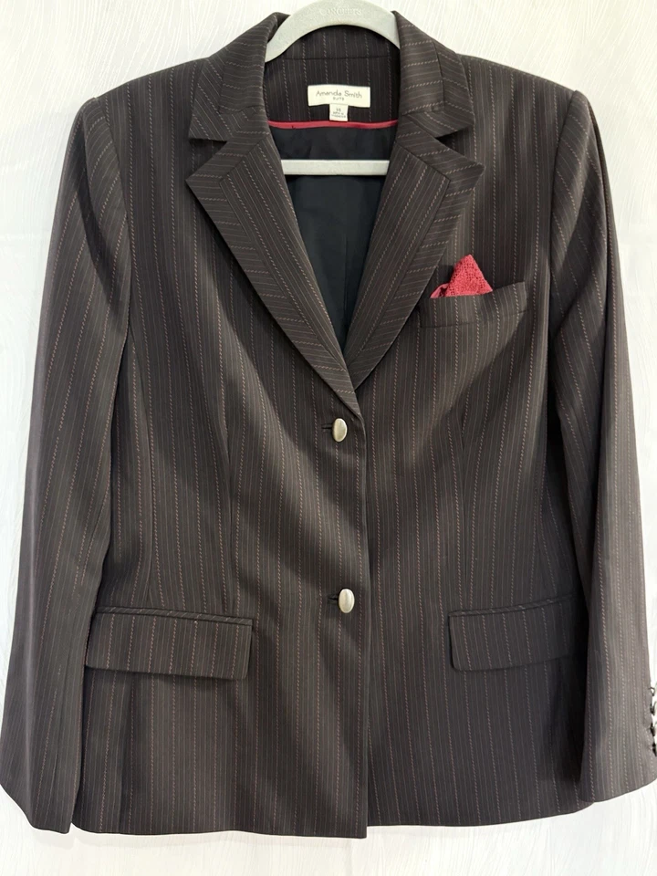 Amanda Smith черный красный в тонкую полоску блейзер 14 винтажный 90-х офис сирена Y2K Academia б/у в отличном состоянии - Изображение 1 из 4