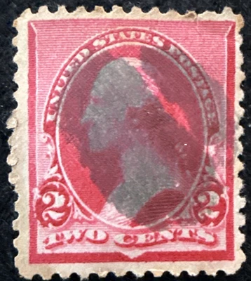 1890-93 US 2c Washington Stamp Used Relief Breaks Left 2, SC#220 - Image 1 of 2
