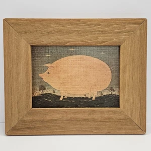 Warren Kimble Pig Folk Art Print In Wood Frame American 9" x 11" - Picture 1 of 10