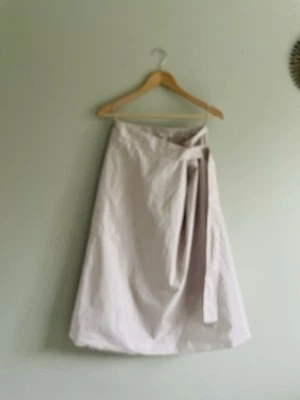 COS  Mock Wrap belted buttoned  Long Midi beige cotton  Skirt  32 uk 6-8 XS - Image 1 of 4