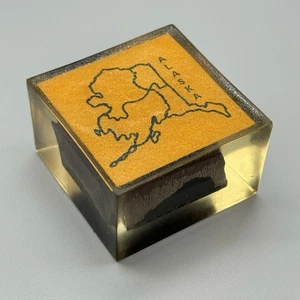 Vtg Lucite A Piece Of The Pipe 1977 Trans Alaska Oil Pipeline Paperweight Cube - Picture 1 of 8