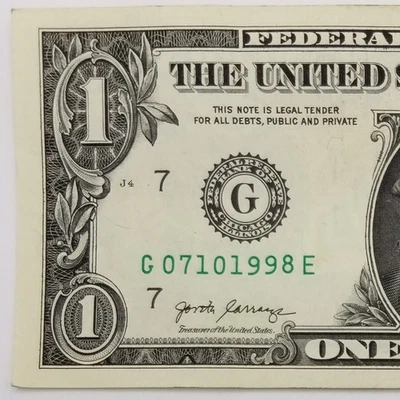 Birthday Anniversary Dollar July 10, 1998 Serial Number US Fed Reserve 2017 G E - Image 1 of 4