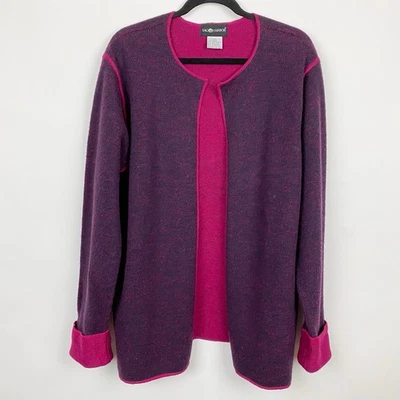 Sag Harbor Purple Pink Wool Open Cardigan Women Size L Cuffed Medium Length - Image 1 of 3