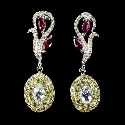 Pendientes de plata de ley 925 ovalados aguamarina 6x4 mm zafiro piedras preciosas joyería Foto 1 de 4