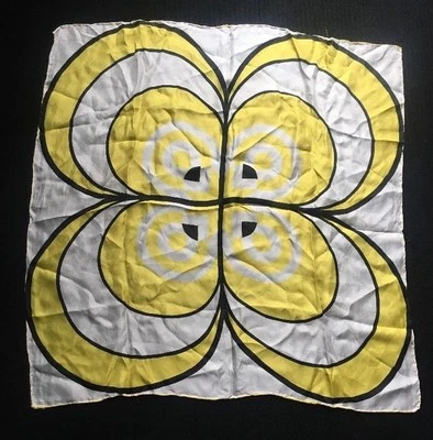 Vintage Silk Rayon Retro Mod Scarf Hand Rolled Japan Yellow Black - Image 1 of 4