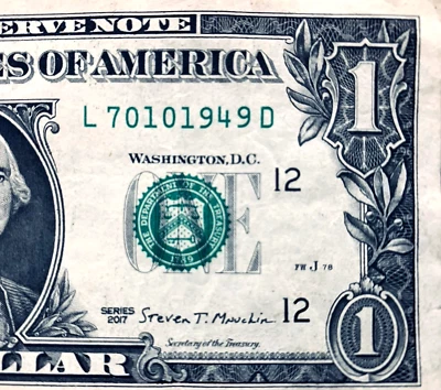 July 1 1949 or 7 Jan 1949: Birthday Note One Dollar Bill 2017  L70101949D - Image 1 of 3