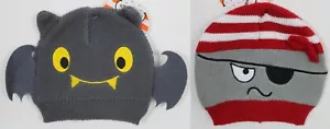 2-SET BAT & PIRATE HALLOWEEN HATS 0-6M Knit Caps Baby Boy Cute Infant Costume - Picture 1 of 3