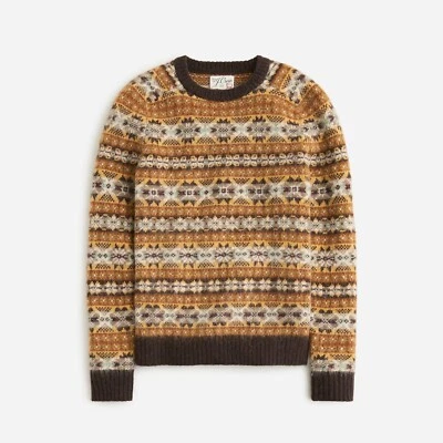 J. CREW Men's Brushed Wool Fair Isle Sweater Heather Cacao Fairisle - NWT - Image 1 of 4