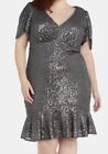 NWT NIGHTWAY Petite Sequined Fit & Flare Dress Gunmetal Size 20W
