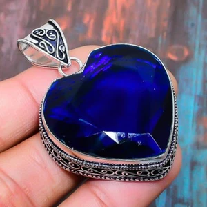 London Blue Topaz Gemstone Handmade Gift Jewelry Pendant 1.97" u846 - Picture 1 of 4