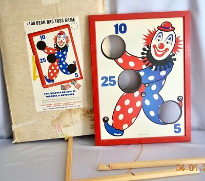 JUEGO DE AGUJERO DE MAÍZ Vintage Años 50 Carnaval Payaso Bolsa de Frijoles Tablero de Lanzamiento Usado en Excelente Condición Foto 1 de 3